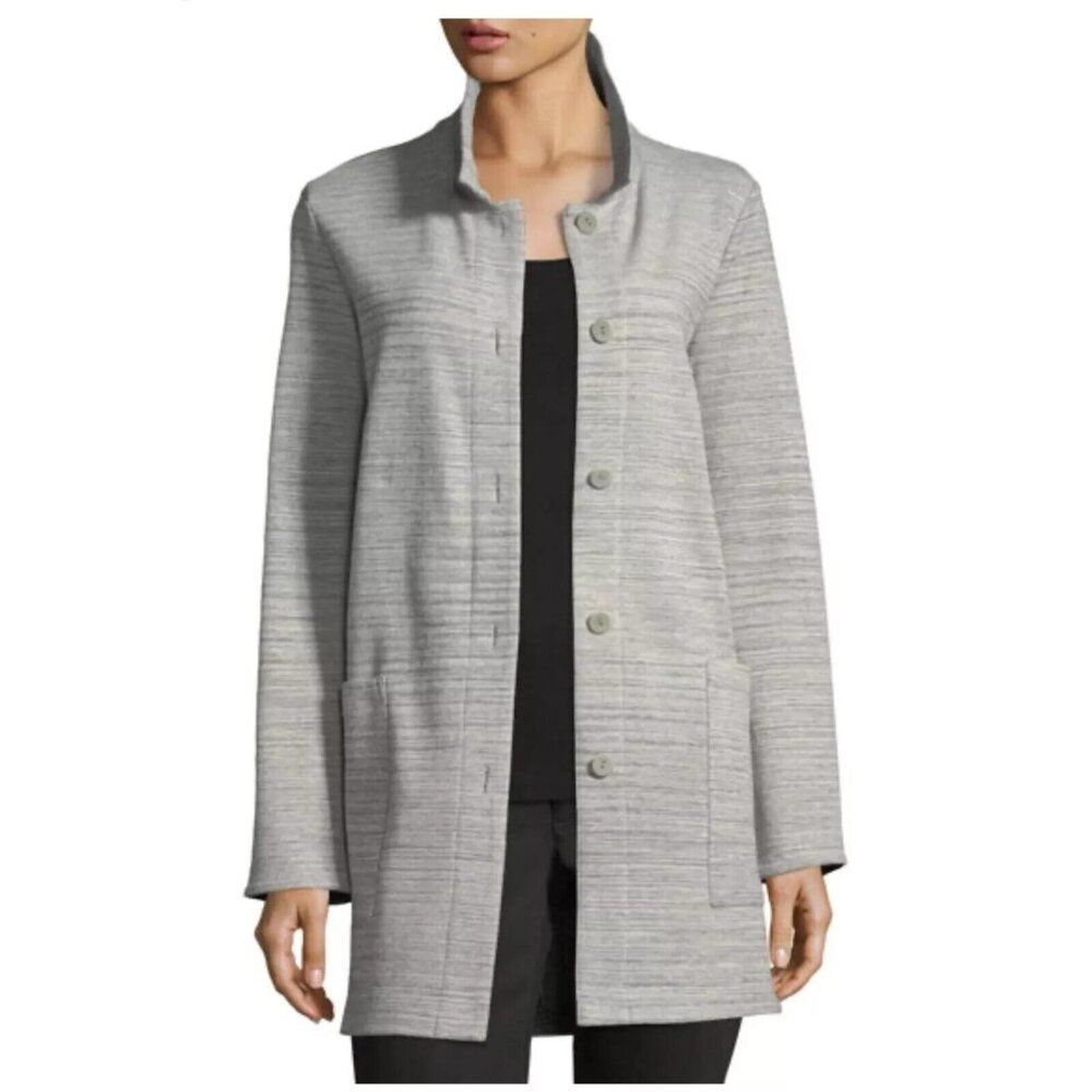 Eileen Fisher Woman's Chevron Knit Long Sleeve Jacket Coat Pockets